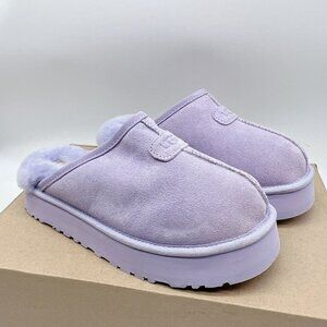 UGG Disquette Genuine Shearling Platform Fur Slide Slipper Sage Blossom Wms US 7